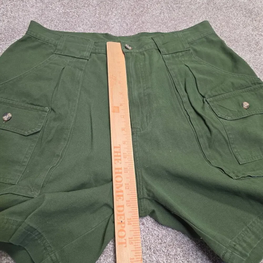 Y2K Indie Sleaze 2000s Route 66 Pleated Cargo Shorts Size 34 Olive Green Cotton